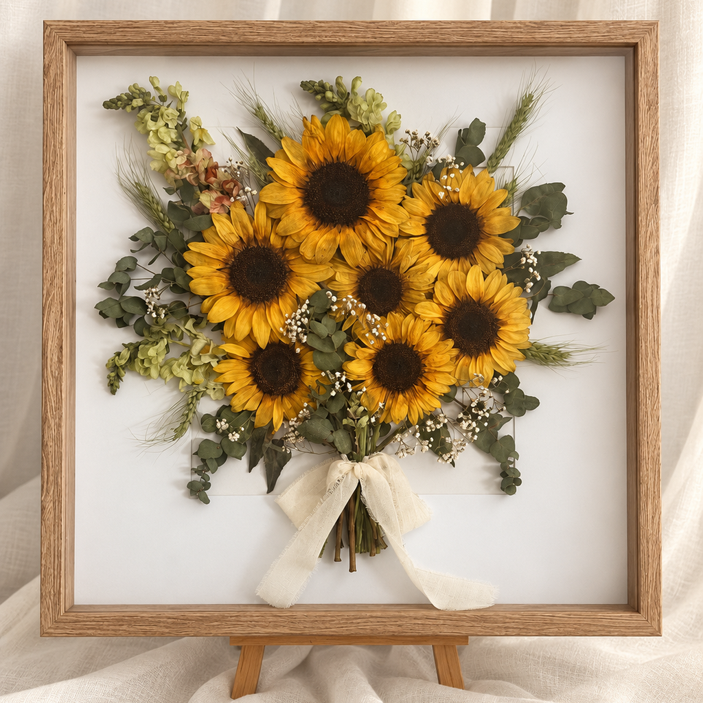 Semi-Pressed Floral Shadow Box - Oak
