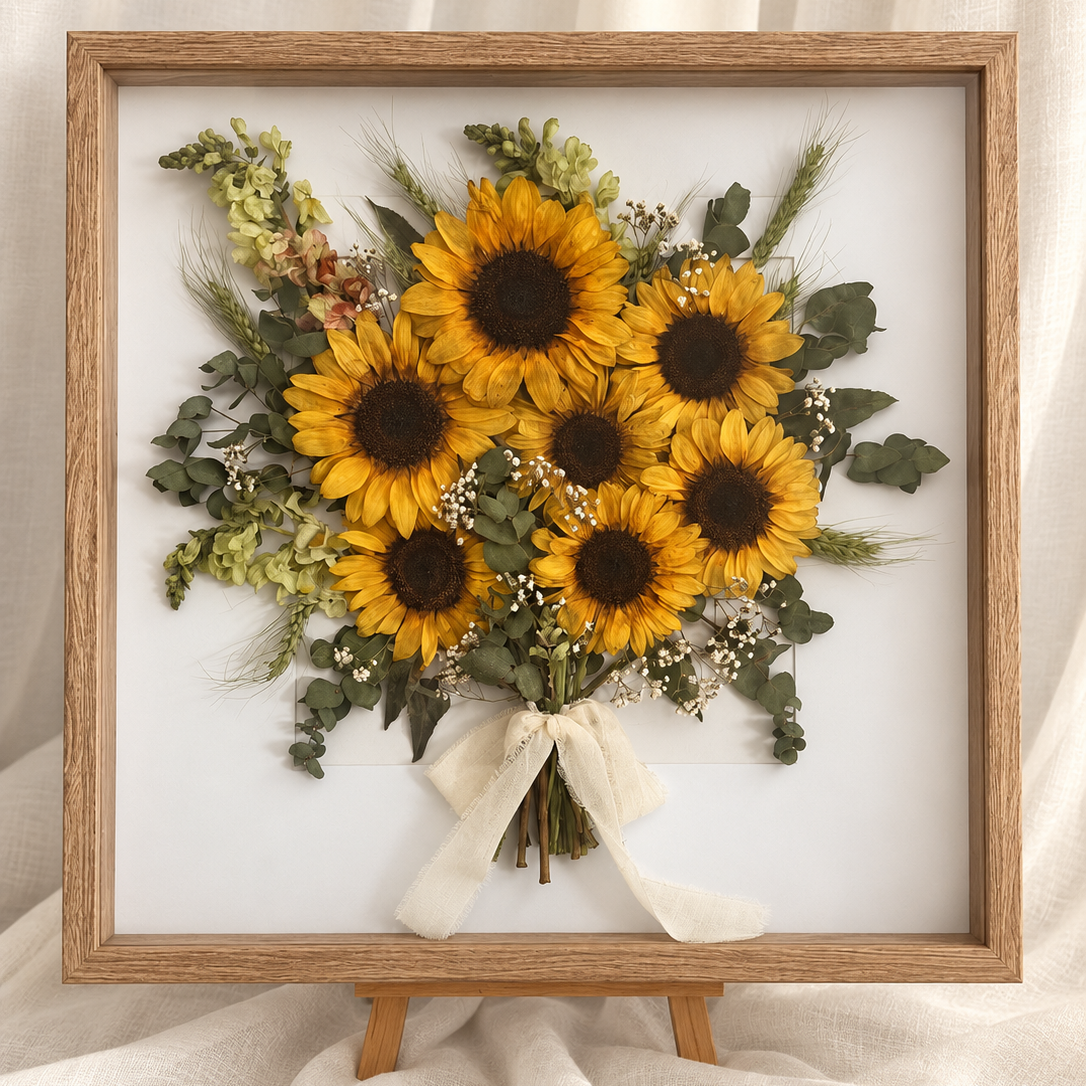Semi-Pressed Floral Shadow Box - Oak