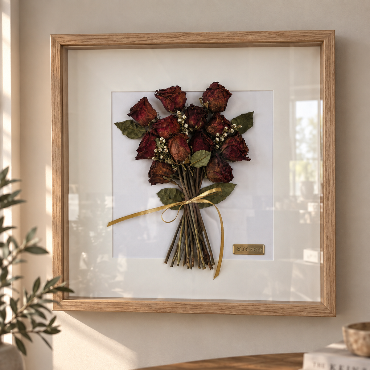 Semi-Pressed Floral Shadow Box - Oak